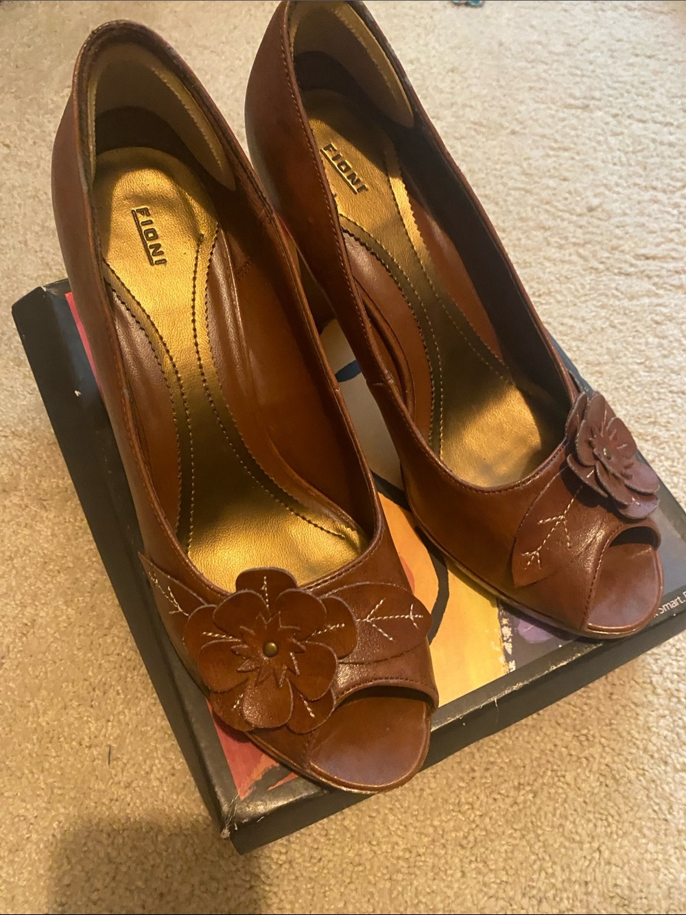 Brown heels with floral design